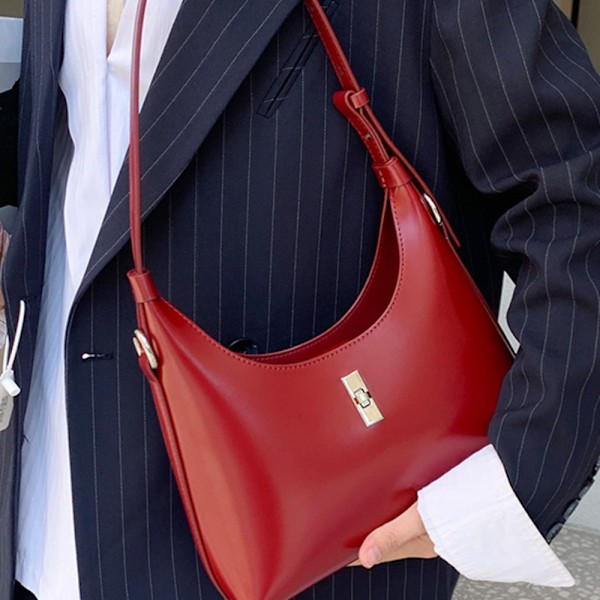Röd Läder Axelväska för Kvinnor Mångsidig Crossbody Handväska 27x8x16cm red About 27*8*16cm