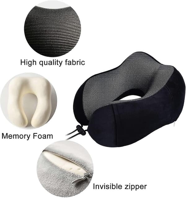 【BEMS】Travel Pillow, Memory Foam Neck Pillow Compatible with Travel or Flight, Ergonomically Designed Neck Support Pillow