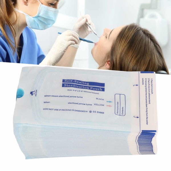 TIMH 200 kpl / Box Kertakäyttöinen itsetiivistävä puhdistuspussi hammashoitomateriaalityökalulle (90 x 165 mm)