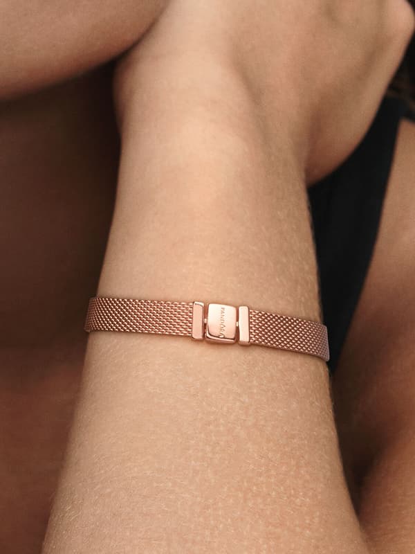 Pandora P Reflexions™ Mesh-rannekoru 14k ruusukullattu 8.3in/21cm