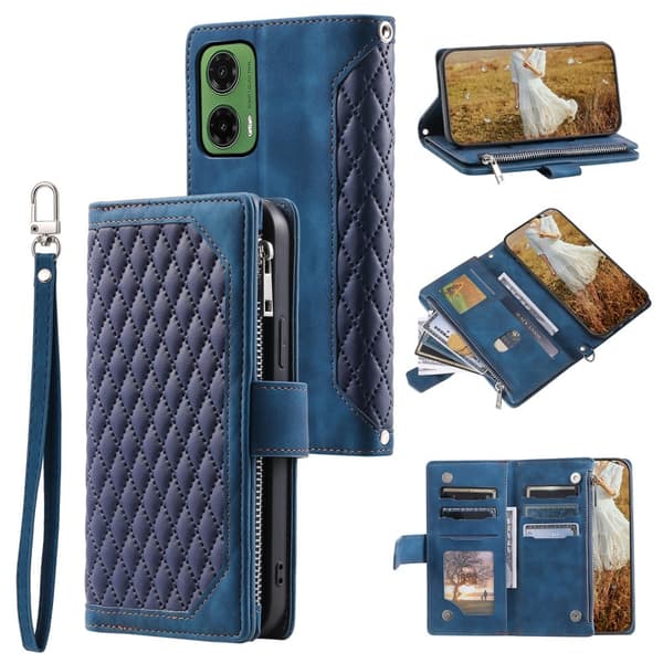 Motorola Moto G35 5G Pung Etui Rhombus Læder Blå 132