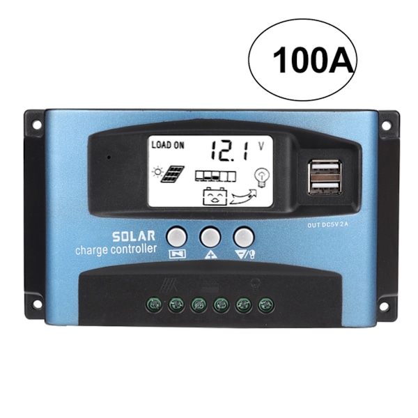 MPPT 100A Solcelleladerstyring Dobbel USB LCD-skjerm 12V 24V