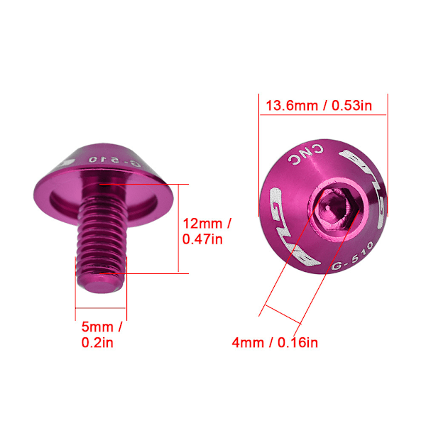 GUB G-510 2 st M5 * 12 mm Cykelvattenflaskhållare Fästskruvar (Lila)