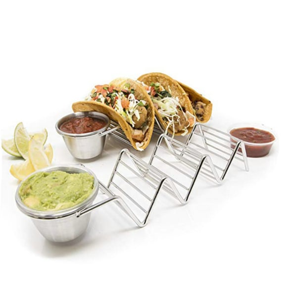 BEMS Taco-holder i rustfrit stål, 3 gitter, V-formet, blank taco-holder til køkken, hjem med saucerkop