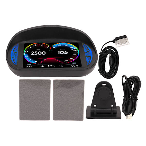 Bil HUD Display OBD2 GPS-läge med lutningsmätare Kompass Hastighet RPM-varningsfunktion Universal för bilar