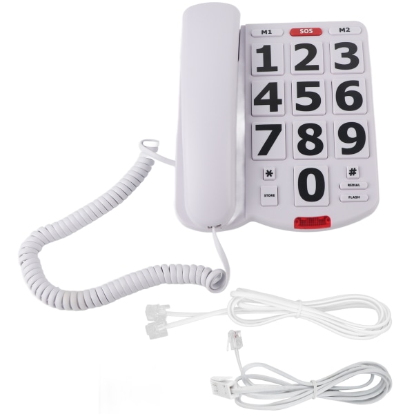 Telefon med stor knapp Kablet fasttelefon med stor knapp med store knapper som er enkle å lese og superhøye ringetoner++