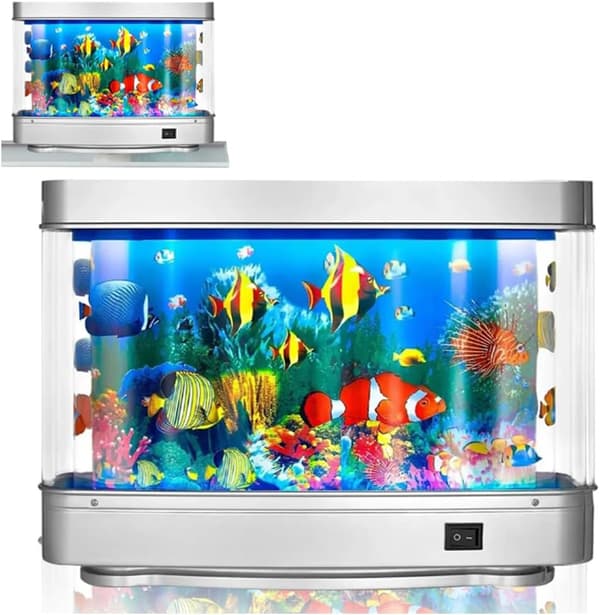 Artificial Aquarium, Cute Moving Fish, Decorative Virtual Ocean Lamp with Moving Night