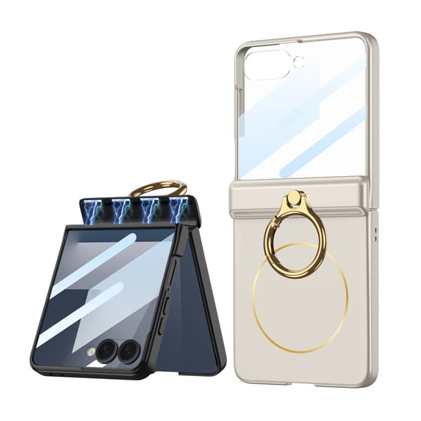 【BEMS】Kompatibel med Samsung Z Flip7, Magnetisk med ringholder (Titaniumgrå)
