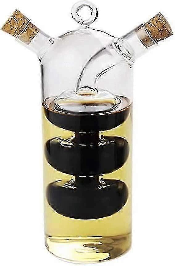 Olivolja och vinäger dispenser Cruet-flaskor, 2 i 1 transparent glasoljeflaska, dubbla glasoljedispenserflaskor Kompatibel med köksbehållare