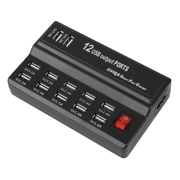 12 Portar USB Hub 5V 12A Power Laddstation Adapter Laddare Hem Resa USA Typ++