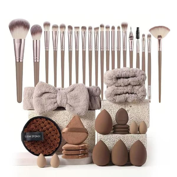 20-40 pcs Makeup Brushes and Sponges Set with Beauty Egg and Brown Makeup Puff C coffee 40pcs
