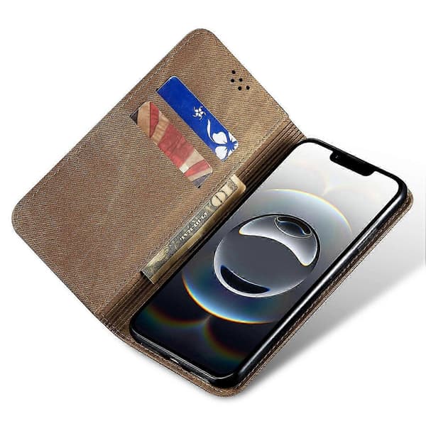16. Skal Jeans Stoftekstur Ridsefast Læder Stativ Telefoncover Multicolor Khaki