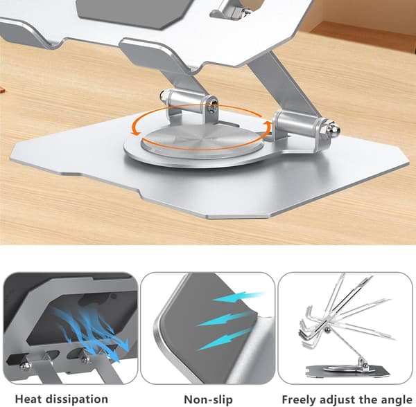 360° Sølv Tablet Stand, Sammenklappelig Desktop Tablet Tilbehør til Tablets/PS/Mobiltelefoner