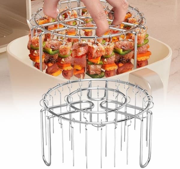 24-pak Airfryer Grill Sæt: 6,5-tommer runde riste og lodrette spyd, 304 rustfrit stål, med kroge til multitasking-madlavning