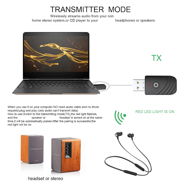 3-i-1 Sändare Mottagare Bluetooth 5.0 Mottagare Sändare Ljud Bluetooth-adapter