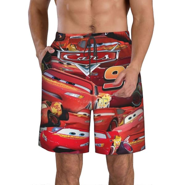 Fritidsbadbyxor för män med biltryck, snabbtorkande strandshorts, sommarshorts med nätfoder shushu17 S