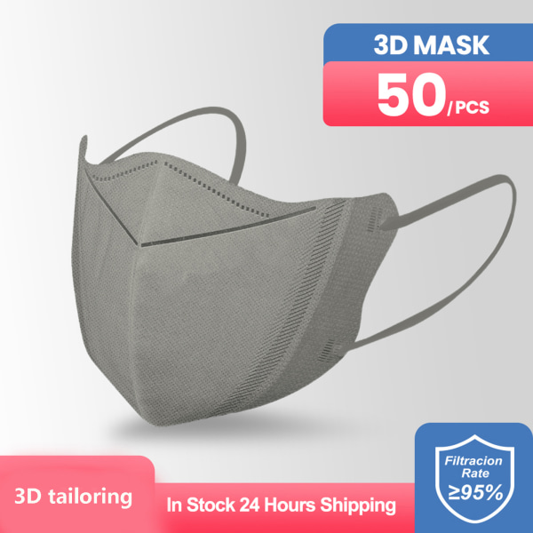 Harmaa - 50 pussia aikuisten kertakäyttöisiä 3D-naamioita++/