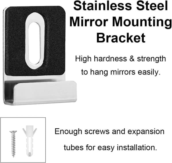 Sæt med 12 metalspejlclips med skruer, gummipuder, robust hardware til rammeløs montering, vægfliser (sølv)