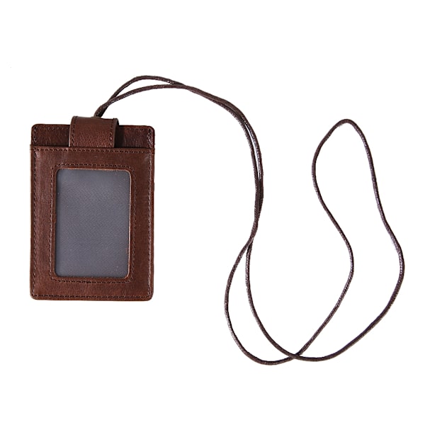 RFID-blocker ID-kortshållare i ko-läder med hårdvara, sömnad och avtagbara band (kaffe)