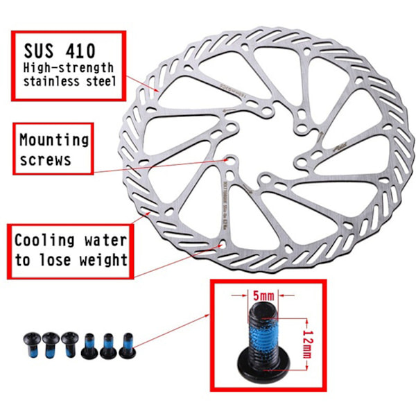 160mm Skivbromsrotor för cykel, 6 skruvar, slitstark, utmärkt bromseffekt, MTB-skivbroms för mountainbike och landsvägscykel