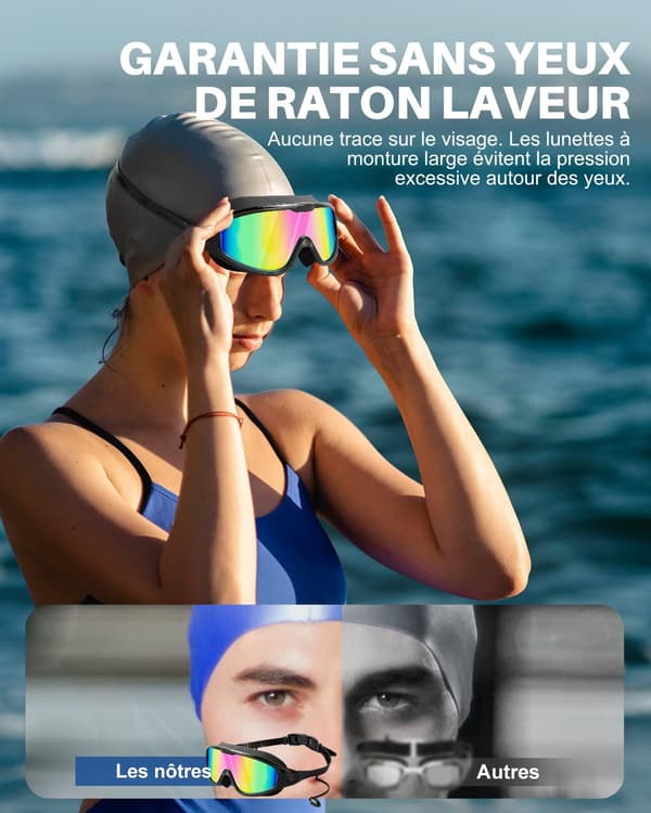 Anti-fog swimming goggles 180° panoramic view, comfortable and terproof silicone swimming goggles with terproof UV protection