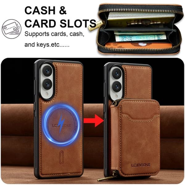 LC.IMEEKE L6 för Samsung Galaxy S25 Edge Plånboksfodral Konstläder - Brun