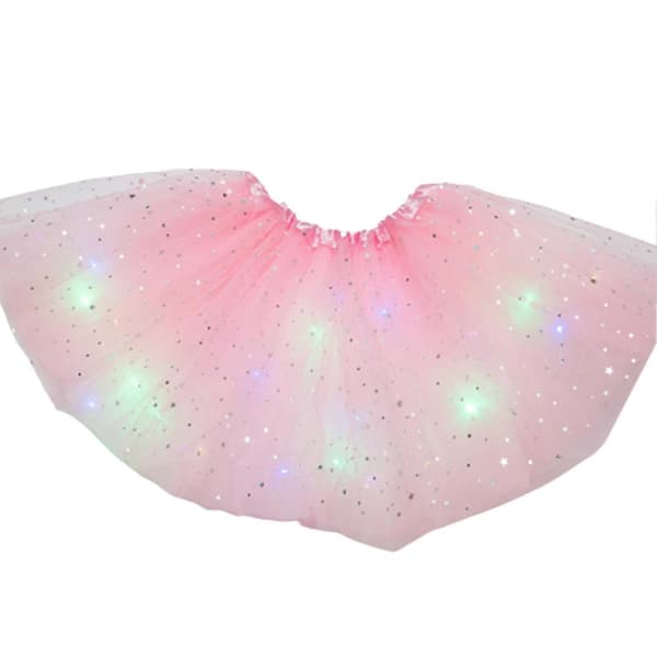 Lysende LED fluffy nederdel til piger, lagdelt plisseret nederdel til balletdans, fødselsdagsnederdel Pink