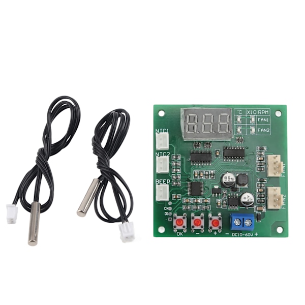 DC10‑60V 2-kanals 4-tråds fläkt PWM temperaturhastighetsregulator styrmodul interna fläktkomponenter