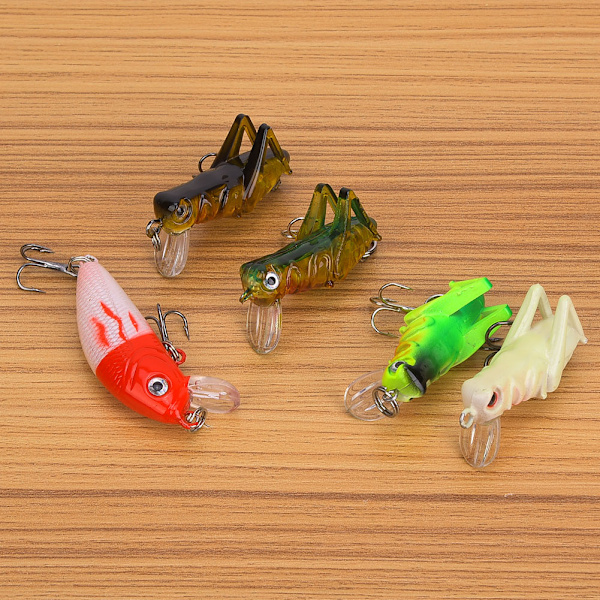 T0046 5 stk Universal Livaktig Ferskvanns Hard Bait Grasshopper Minnow Sett Kunstig Fiske Agnssett