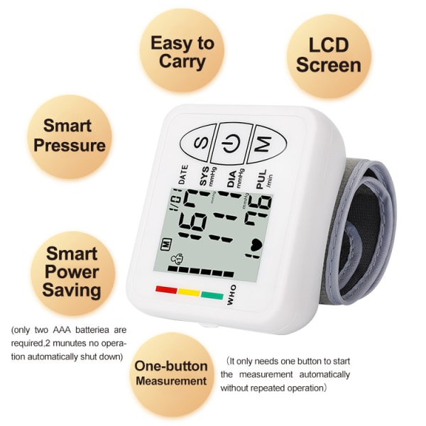 Automatisk blodtryksmåler med bærbar kasse Uregelmæssig hjerteslag Bp og juster