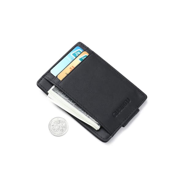【BEMS】Gubintu RFID Leather Card Holder with Clip, Black