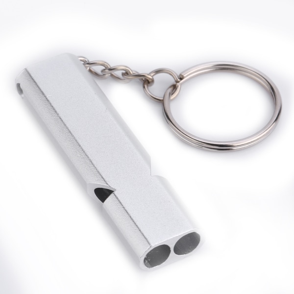 Nödsignalvisselpipa i aluminiumlegering med dubbla hål för utomhusbruk (silver)