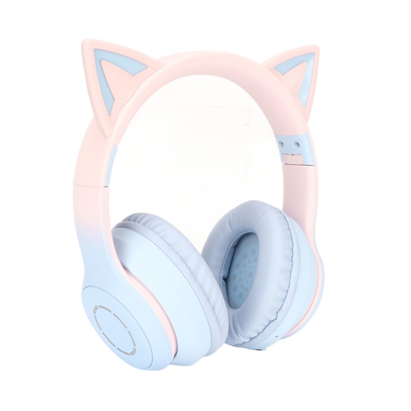 Kattøre Bluetooth Gaming Hodetelefoner Trådløse Foldbare Musikkhodetelefoner med LED-lys Avtakbar Mikrofon 3,5 mm Kabel Blå