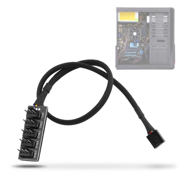 TIMH 5-Port PC 4-Pin PWM CPU Køleblæser Splitter Hub Adapter Flettet kabel 1 hun til 5 han