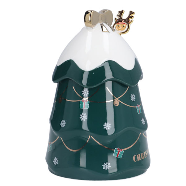 Stor Keramisk Julekop med Låg og Ske - 500ml Grøn