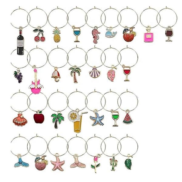 30 Wine Glass Charms with Stem Markers for Drink Identification, Beach Theme 2PACK