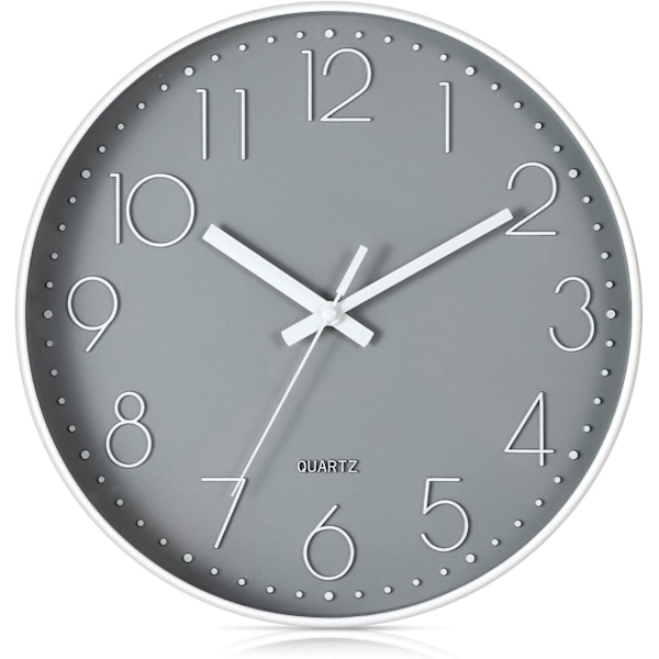 Clock, 12" Gray, White Lettering