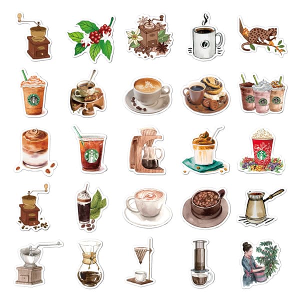 【BEMS】Vintage Coffee and Water Cup Stickers, 50 Sheets J