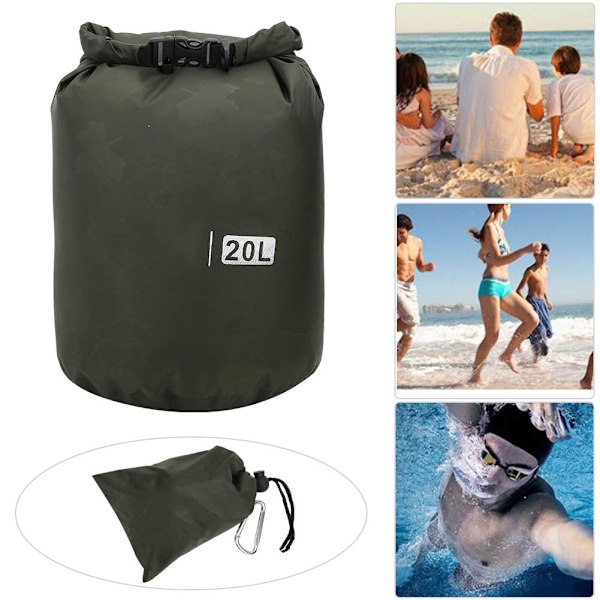 PVC Utendørs Foldbar Vanntett Tønne Tørrpose Oppbevaring Bæreposer Camping Vandring Strand Militærgrønn