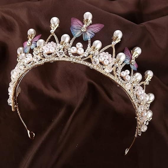 Tiara til piger Krystal Tiara Perleprinsessekrone til piger Håndlavede sommerfugleperletiaraer til børn 5-16 år Gaver