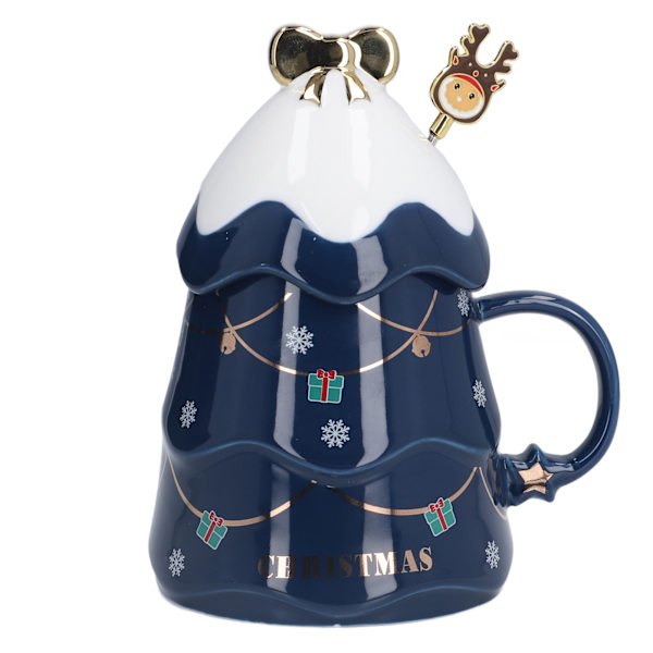 Stor Jul Keramik Te Mjölk Kaffe Mugg med Lock Sked - 500ml - Blå - Hem Semestergåvor