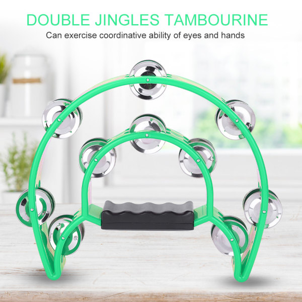 Double Row Jingles Handbell Tambourine Percussion Musical Instrument (Grøn)//+