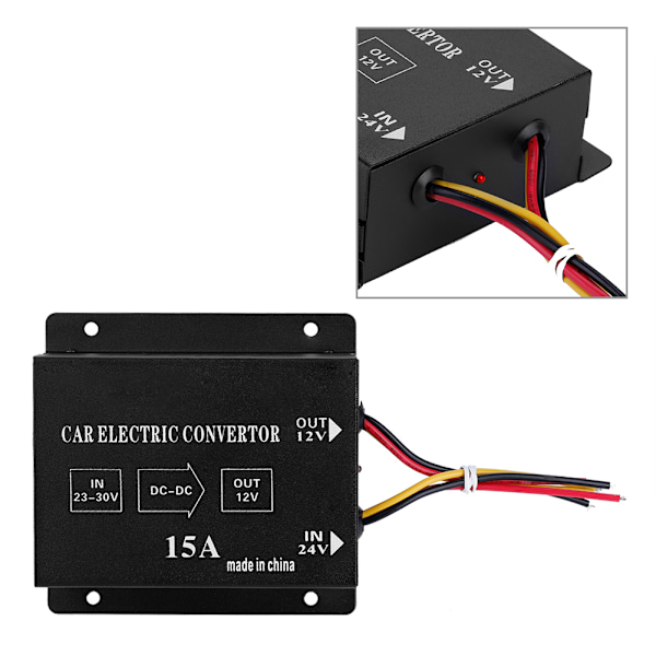 Billastbil 15A 180W DC 24V till 12V Strömomvandlare Elektrisk spänningsreducerare Step down Transformator