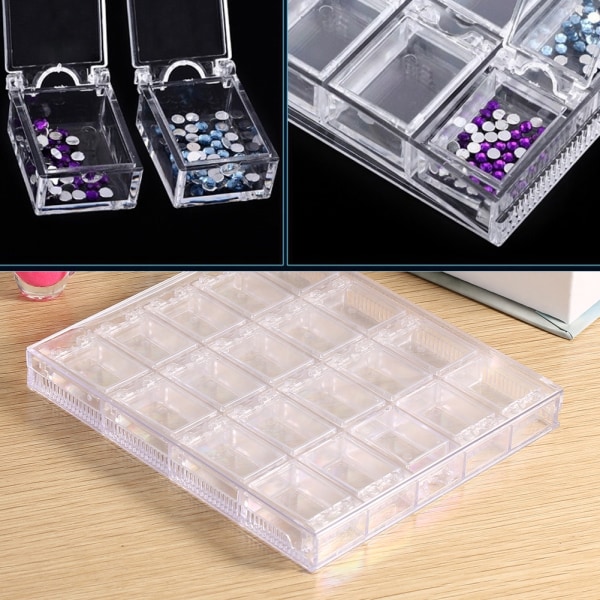 TIMH 20 Grids Transparent Akryl Negle Art Decorations Opbevaringsboks Rhinestone Beads Container Case