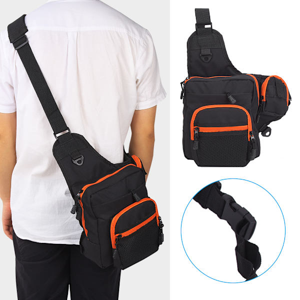 Polyester Multifunktionel Fiskegrej Crossbody Taske Udendørs Sport Vandreture Rejse Skuldertasker (Sort)