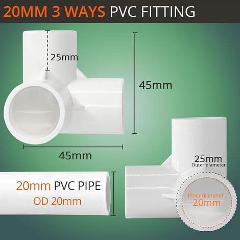 10-pack 3-vägs 20 mm PVC-kopplingar för växthus och möbler