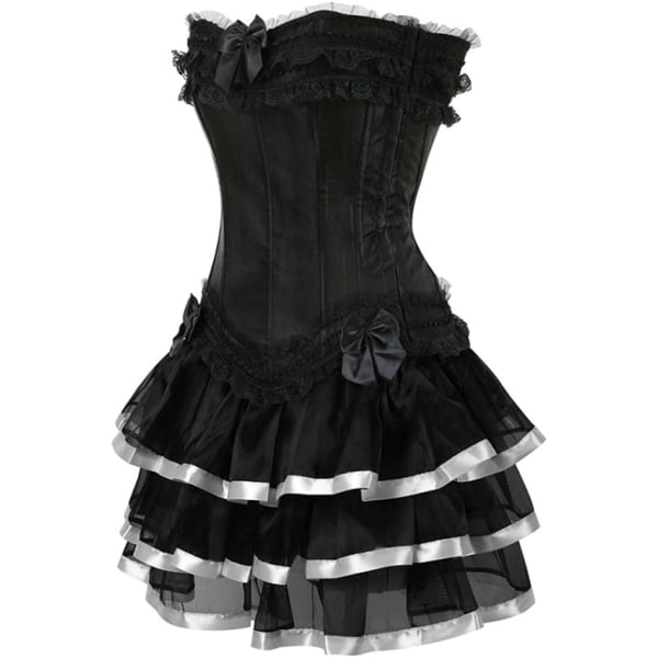 BE-F.ttmstte Naisten vintage viktoriaaninen Steampunk-korsetti- set, musta korsetti tutu-hameilla Showgirl-asu Black White 5XL