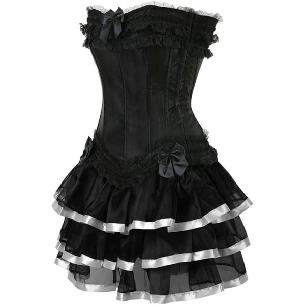 F.ttmstte dam vintage viktoriansk Steampunk korsettklänning set svart korsett med tutu kjolar Showgirl kostym// M Black White