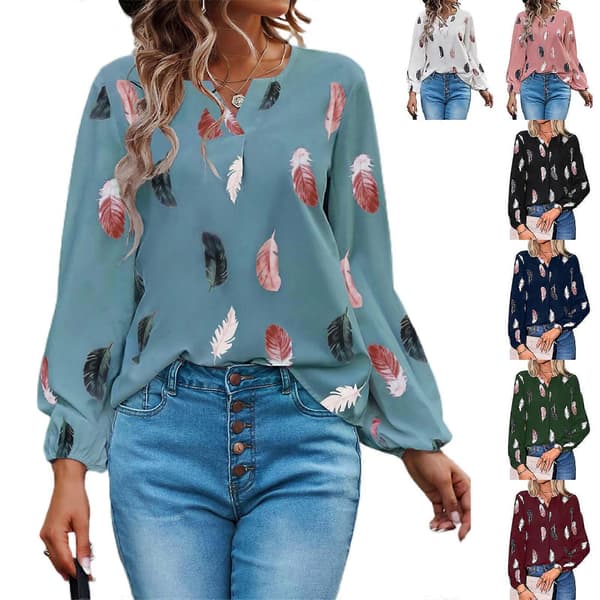 Fjertryk Langærmet Skjorte Dame Sommer Tynd Løs Bluse Mode Afslappet Løs Bluse Dame Forårs Sommerbluse Rosa M Pink M