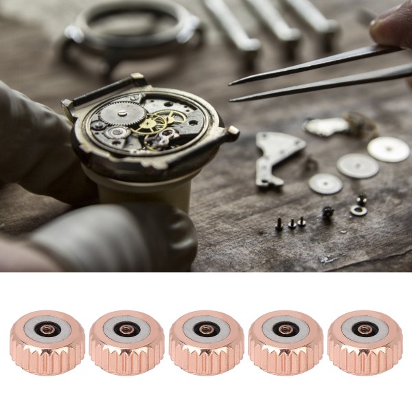 BEMS 5 st professionella klockkronor i roséguld stål kvarts mekanisk klockhuvud reparationstillbehör 6 mm / 0,24 tum
